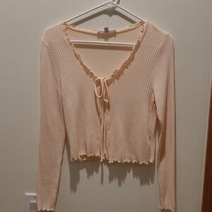 Gaze Light Pink Bow Sweater With Ruffles